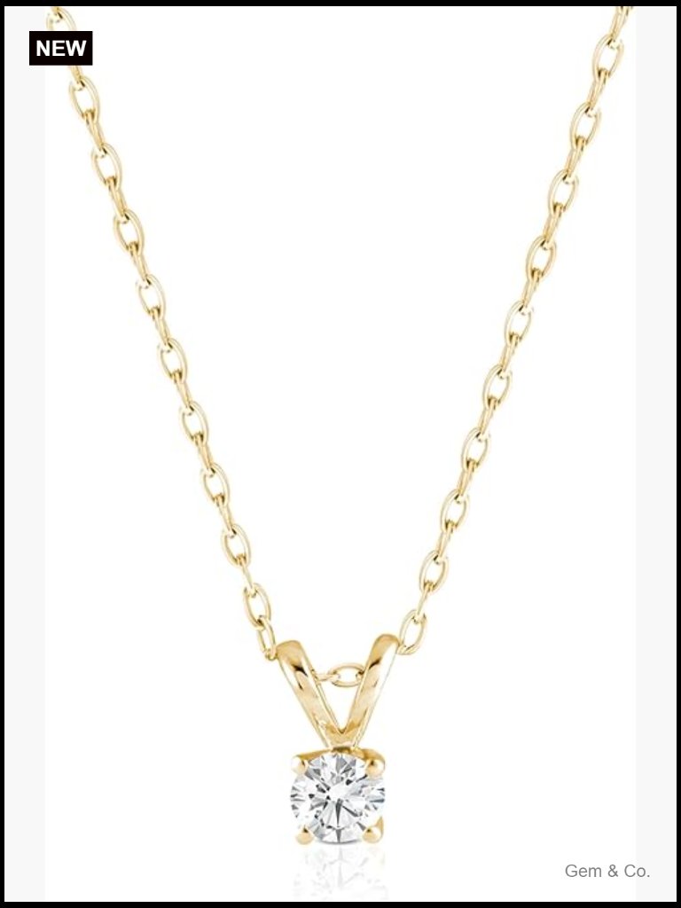 0.25 Carat Diamond Pendant Necklace In Solid 14k Gold, Adjustable 16-18" Chain
